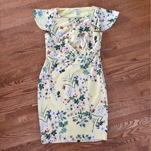 Calvin Klein Yellow Floral Midi Dress with Pastel Blooms